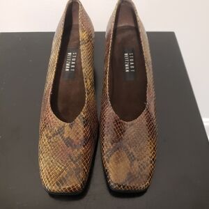 Stuart Weitzman Pump Brown Leather Snake Print Women's Size 9AA